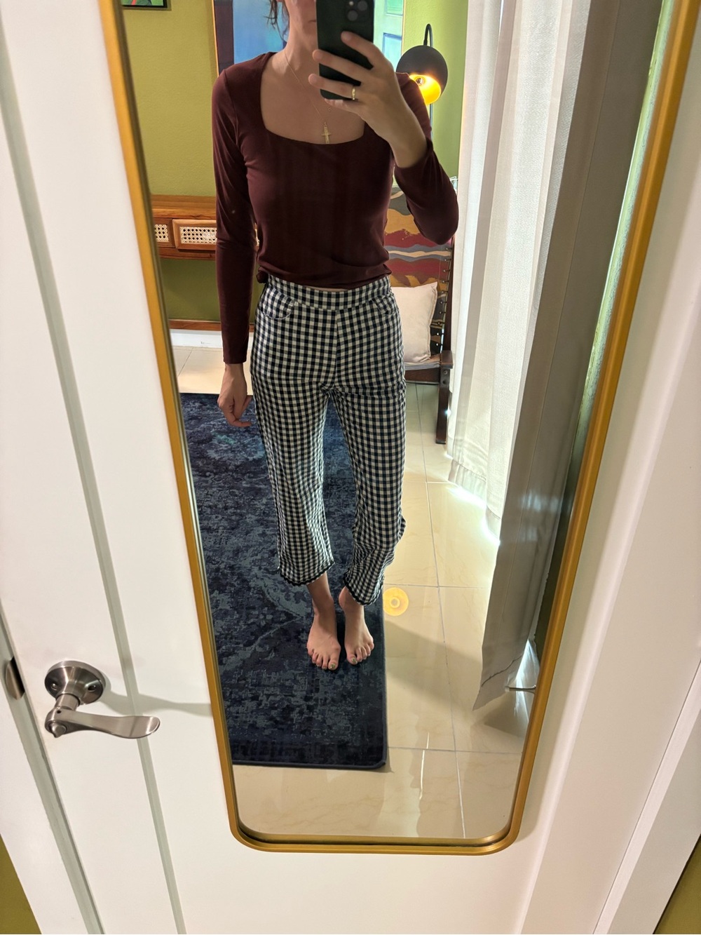 Sugarlips Black & White Gingham Cropped Wide-Leg Pants